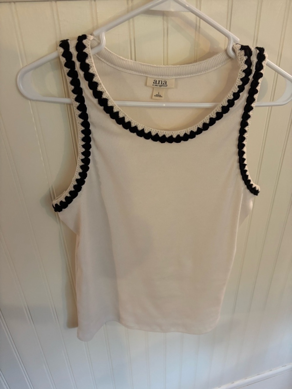 a.n.a White Ribbed Tank with Black Scalloped Trim